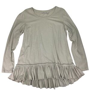LOGO Lori Goldstein Cotton Slub Knit Top with Pleated Hem in Sand M